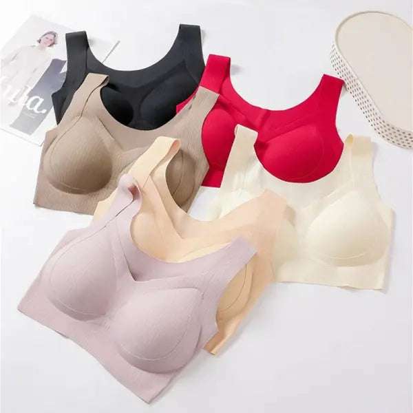 Comfortable One-piece Traceless Fixed Cup Women’s Underwear Beautiful Back Sports Vest Sleep Large Size Bra Thin