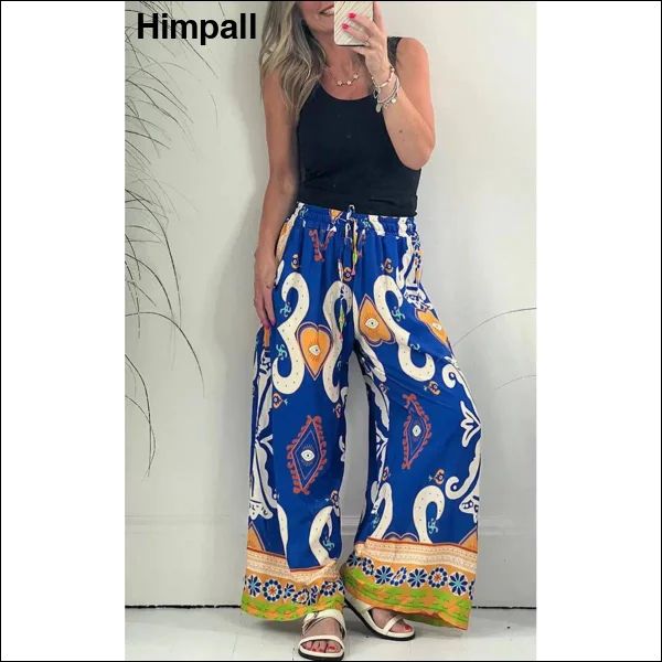 Women’s Pants - Comfortable Wide-Leg and Printed Pants for Summer - Blue / 2XL