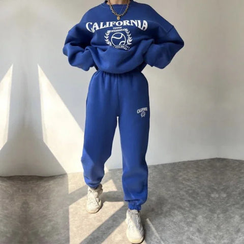 Blue sweatsuit from Commuting Collection featuring California print on sweatshirt