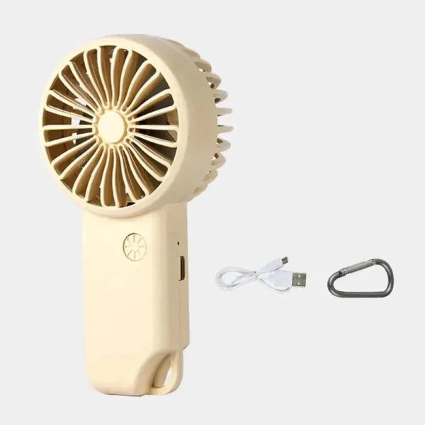Portable Mini Fan - Compact Rechargeable Handheld Fan with LED Light - Beige