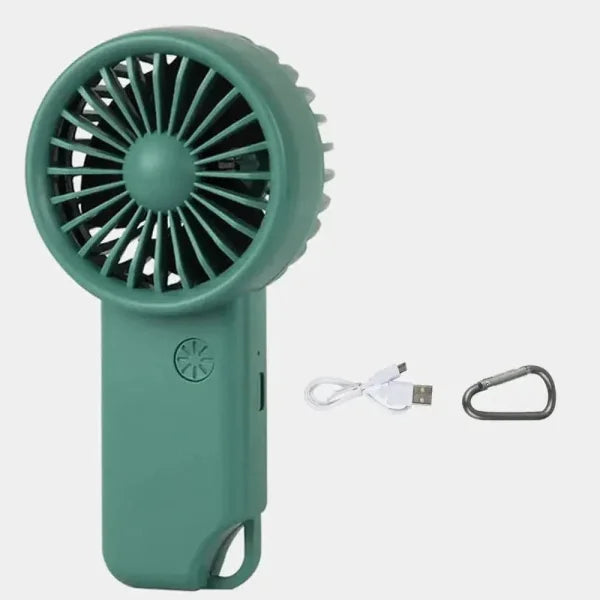 Portable Mini Fan - Compact Rechargeable Handheld Fan with LED Light - Green