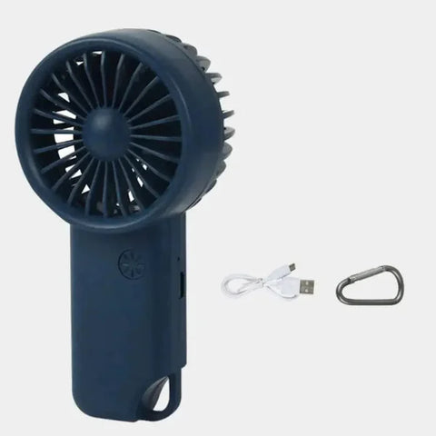 Portable Mini Fan - Compact Rechargeable Handheld Fan with LED Light - Navy Blue
