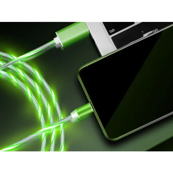 Compatible with Apple Flowing Ligh Magnetic Streamer Data Line Cable for Iphone Android Typec - 3 in 1 / Green