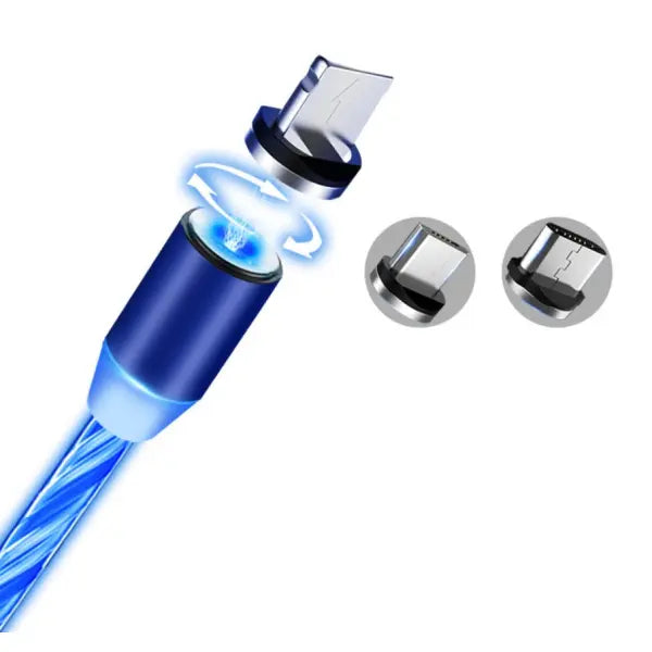 Compatible with Apple Flowing Ligh Magnetic Streamer Data Line Cable for Iphone Android Typec - 3 in 1 / Blue