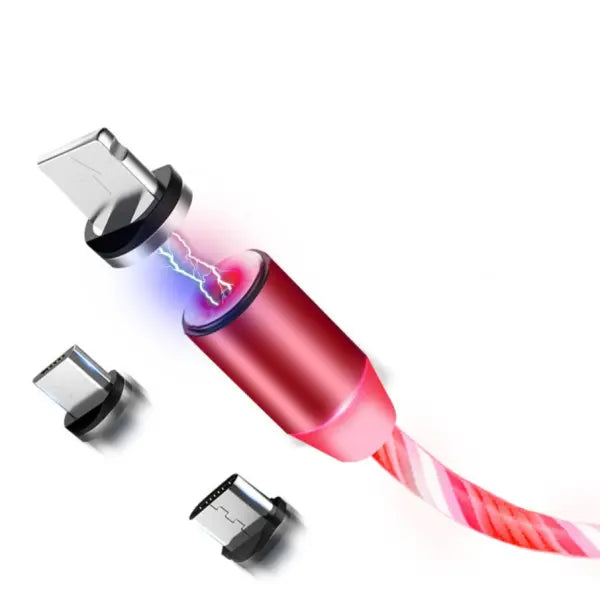 Compatible with Apple Flowing Ligh Magnetic Streamer Data Line Cable for Iphone Android Typec - 3 in 1 / Red