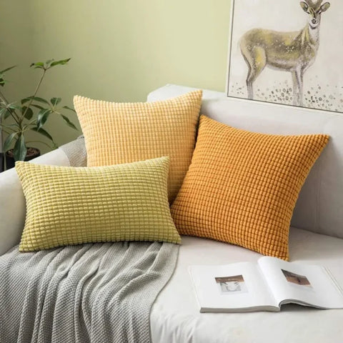 Corduroy Corn Kernel Plush Cushion Cover – Sofa & Bed Decorative Pillow