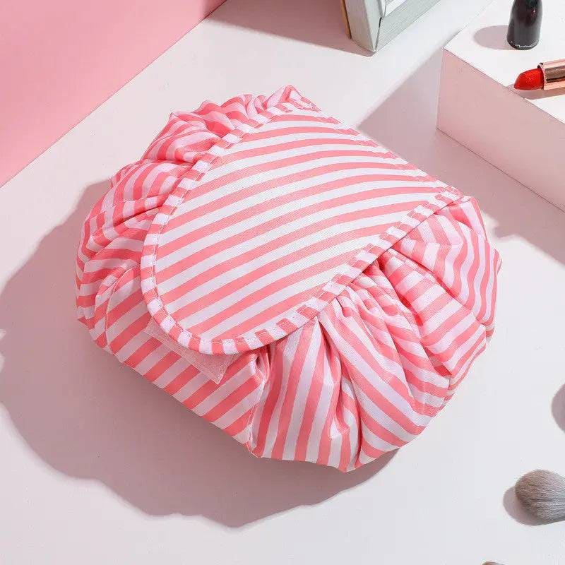 Cosmetic Bag - Large Capacity Travel Storage for Makeup & Toiletries - Fresh pink and white strips