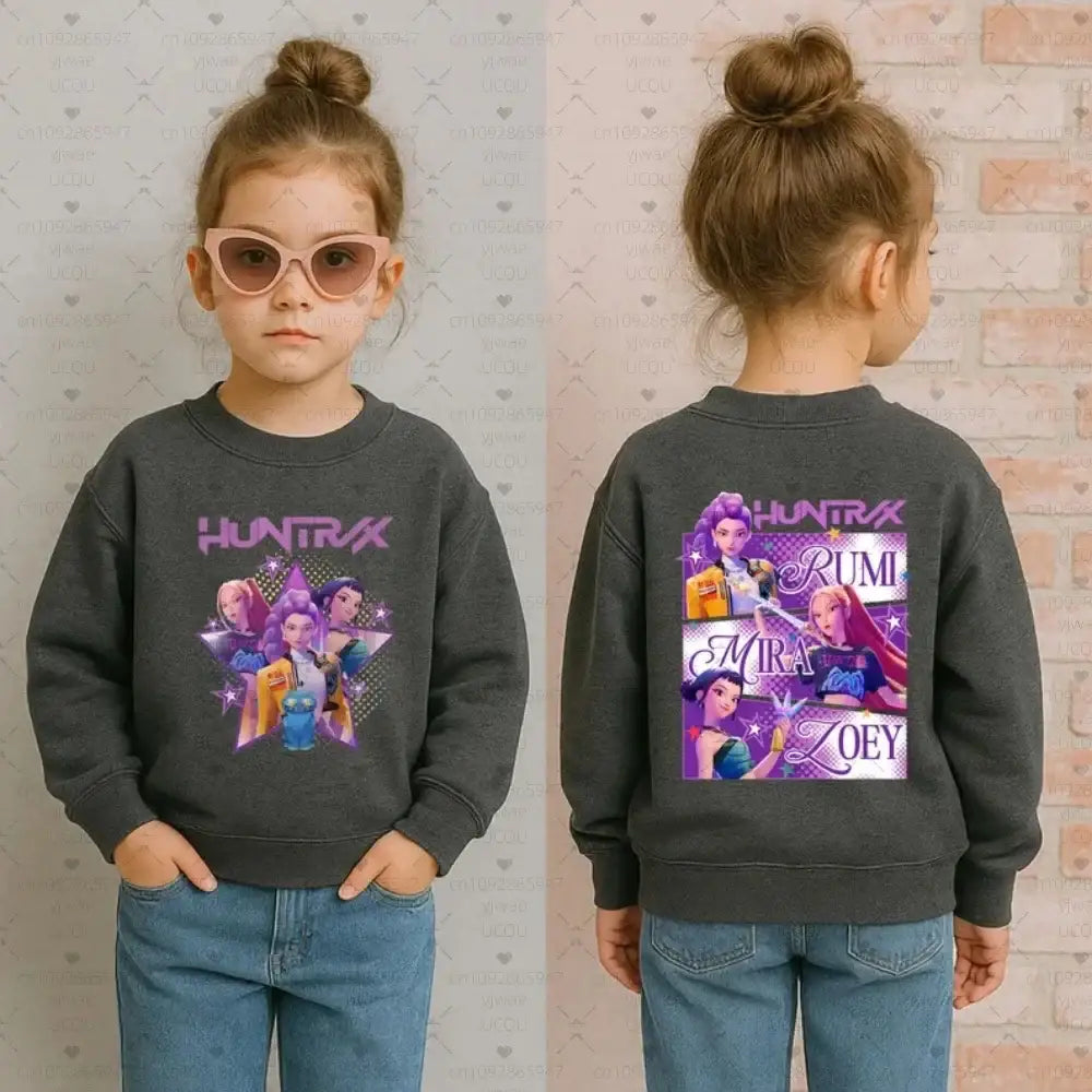 Costume Cosplay Huntrix Kpop Demon Hunters Sweatshirt Rumi Mira Zoey Print Kids Pullover Tops Children Long Sleeve