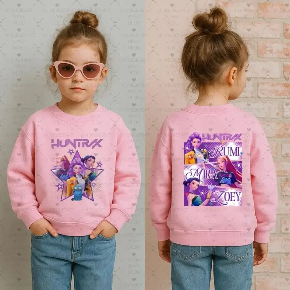 Costume Cosplay Huntrix Kpop Demon Hunters Sweatshirt Rumi Mira Zoey Print Kids Pullover Tops Children Long Sleeve