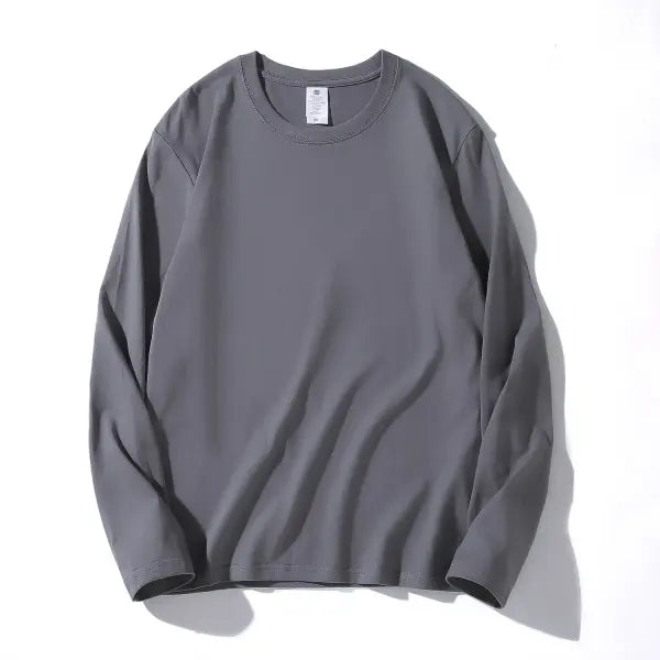 100% Cotton Long Sleeve Men’s T-Shirt – New Solid Color Round Neck Tee - Iron gray / XXXL
