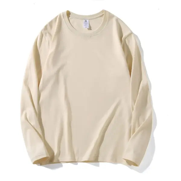 100% Cotton Long Sleeve Men’s T-Shirt – New Solid Color Round Neck Tee - Apricot / XL