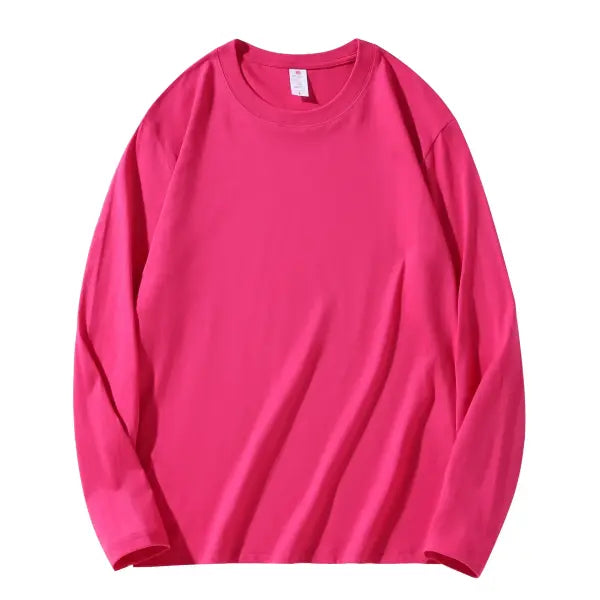 100% Cotton Long Sleeve Men’s T-Shirt – New Solid Color Round Neck Tee - Rose red / 4XL