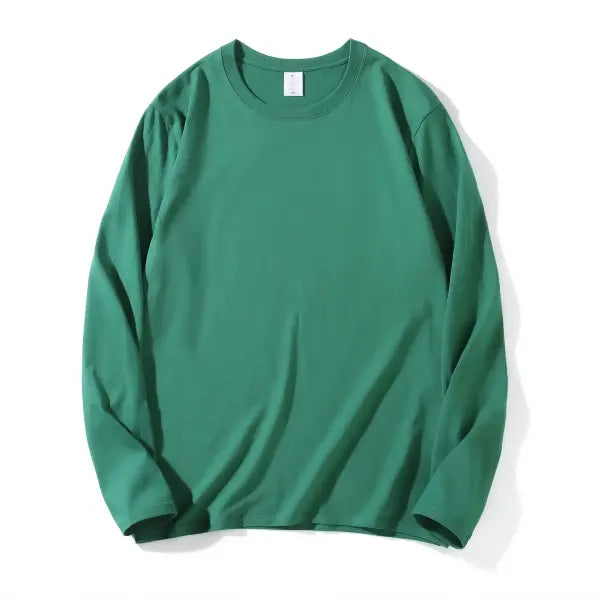 100% Cotton Long Sleeve Men’s T-Shirt – New Solid Color Round Neck Tee - Green / L