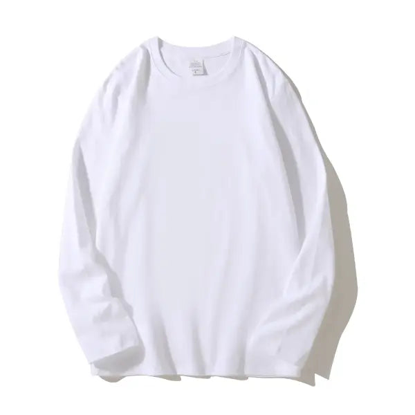 100% Cotton Long Sleeve Men’s T-Shirt – New Solid Color Round Neck Tee - White / L