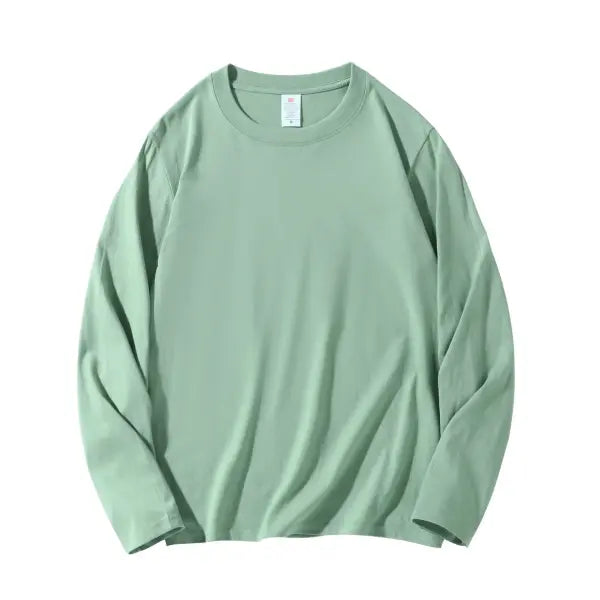 100% Cotton Long Sleeve Men’s T-Shirt – New Solid Color Round Neck Tee - Cyan / 4XL