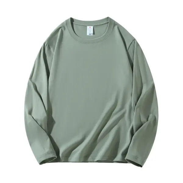 100% Cotton Long Sleeve Men’s T-Shirt – New Solid Color Round Neck Tee - Pale green / L
