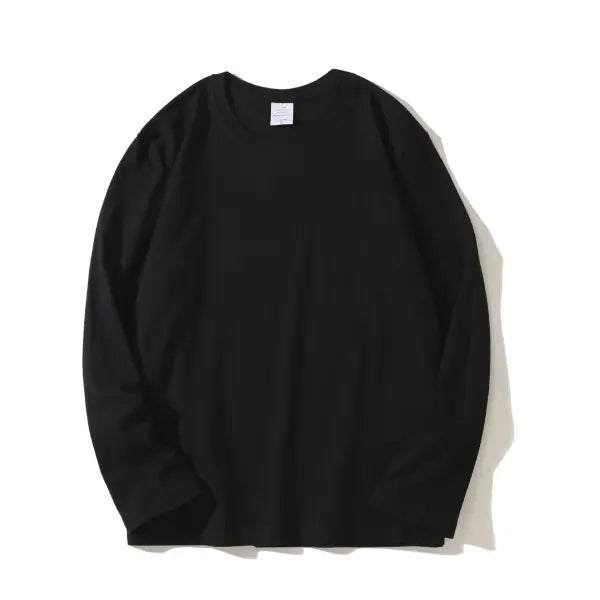 100% Cotton Long Sleeve Men’s T-Shirt – New Solid Color Round Neck Tee - Black / XXXL