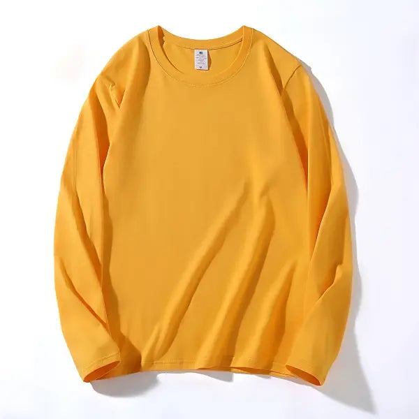 100% Cotton Long Sleeve Men’s T-Shirt – New Solid Color Round Neck Tee - Ginger / 4XL
