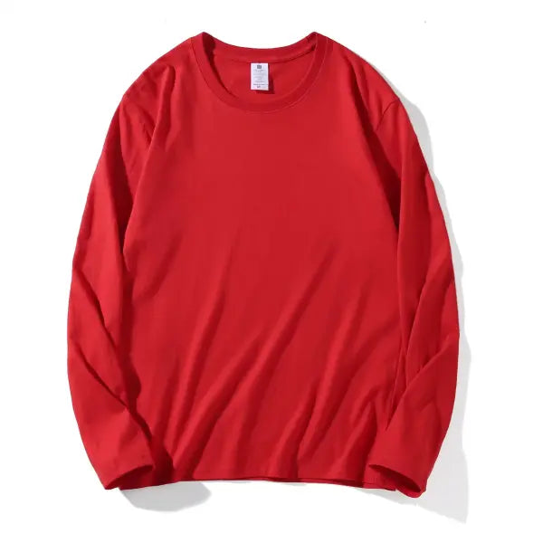 100% Cotton Long Sleeve Men’s T-Shirt – New Solid Color Round Neck Tee - Red / M