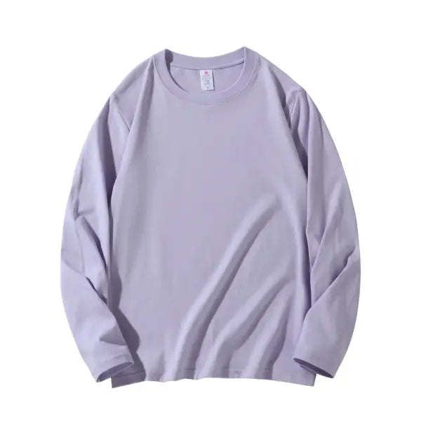 100% Cotton Long Sleeve Men’s T-Shirt – New Solid Color Round Neck Tee - Light purple / 4XL