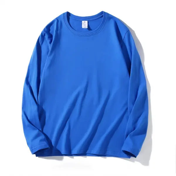 100% Cotton Long Sleeve Men’s T-Shirt – New Solid Color Round Neck Tee - Royal blue / S