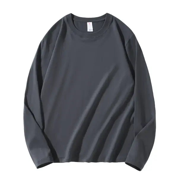 100% Cotton Long Sleeve Men’s T-Shirt – New Solid Color Round Neck Tee - Deep grey / L