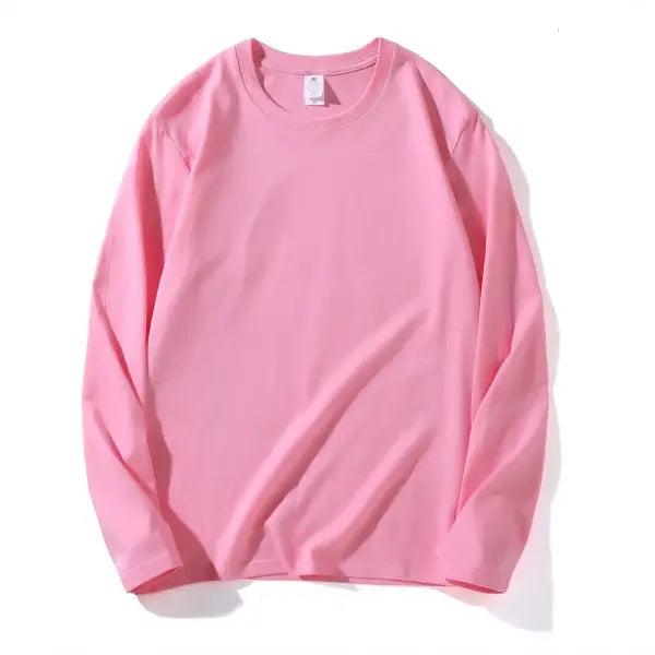 100% Cotton Long Sleeve Men’s T-Shirt – New Solid Color Round Neck Tee - Pink / 4XL