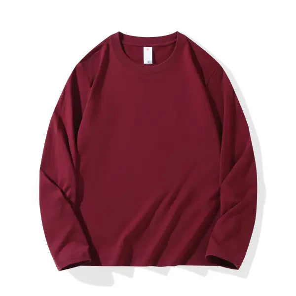 100% Cotton Long Sleeve Men’s T-Shirt – New Solid Color Round Neck Tee - Maple red / 4XL