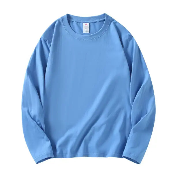 100% Cotton Long Sleeve Men’s T-Shirt – New Solid Color Round Neck Tee - Sky blue / XXXL