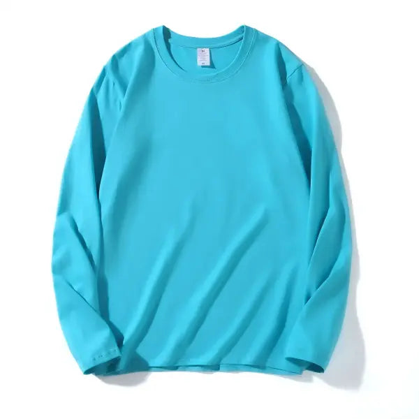 100% Cotton Long Sleeve Men’s T-Shirt – New Solid Color Round Neck Tee - Lake blue / XXL