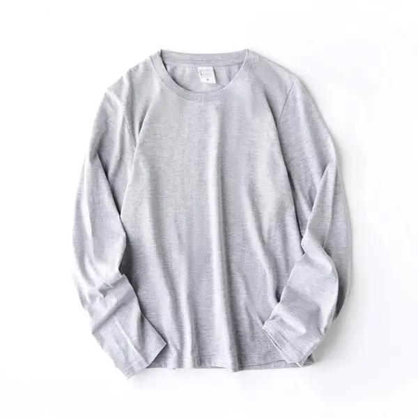 100% Cotton Long Sleeve Men’s T-Shirt – New Solid Color Round Neck Tee - Grey / XXL