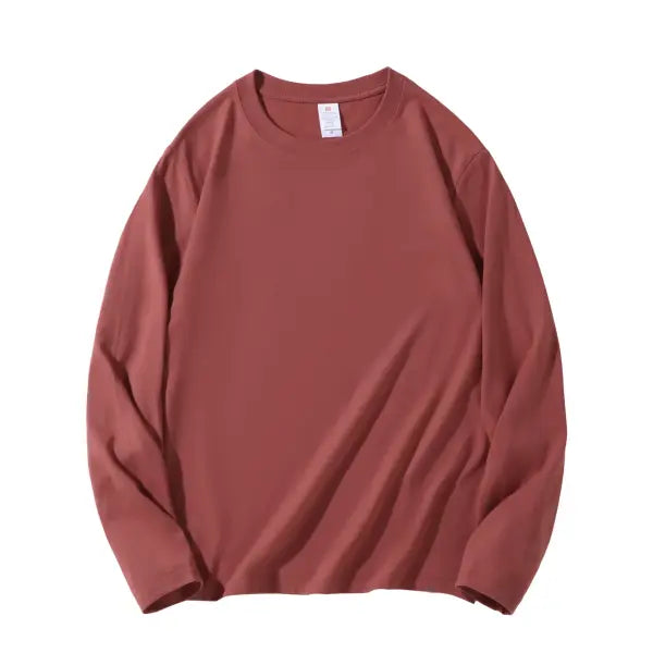 100% Cotton Long Sleeve Men’s T-Shirt – New Solid Color Round Neck Tee - Rusty red / 4XL