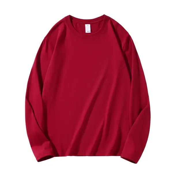 100% Cotton Long Sleeve Men’s T-Shirt – New Solid Color Round Neck Tee - Wine red / 4XL