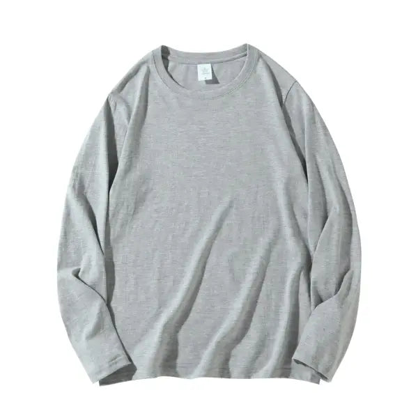 100% Cotton Long Sleeve Men’s T-Shirt – New Solid Color Round Neck Tee - Mottled gray / XL