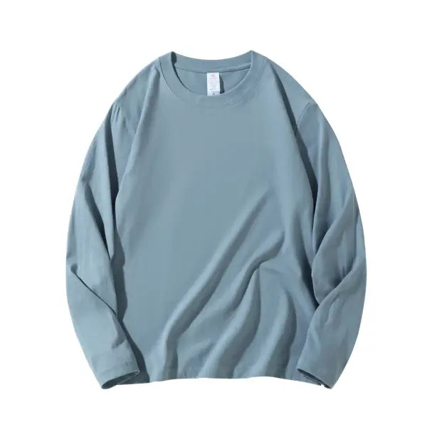 100% Cotton Long Sleeve Men’s T-Shirt – New Solid Color Round Neck Tee - Haze blue / S