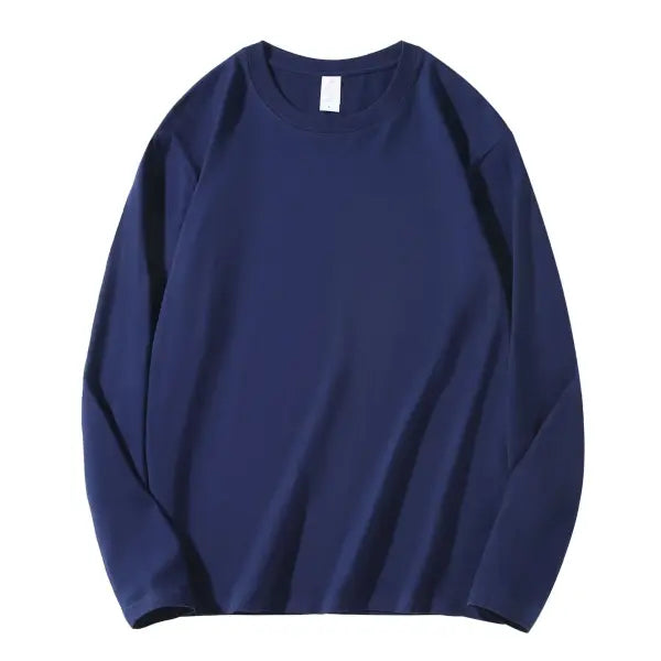 100% Cotton Long Sleeve Men’s T-Shirt – New Solid Color Round Neck Tee - Navy / 4XL