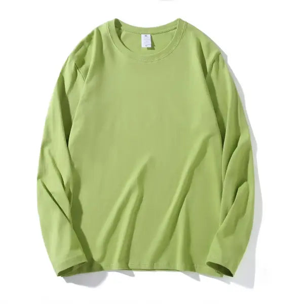 100% Cotton Long Sleeve Men’s T-Shirt – New Solid Color Round Neck Tee - Light green / XXL