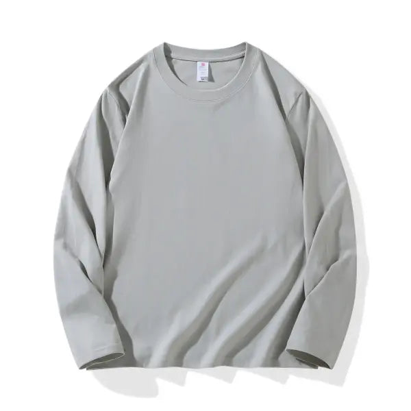 100% Cotton Long Sleeve Men’s T-Shirt – New Solid Color Round Neck Tee - Lilac gray / XXL