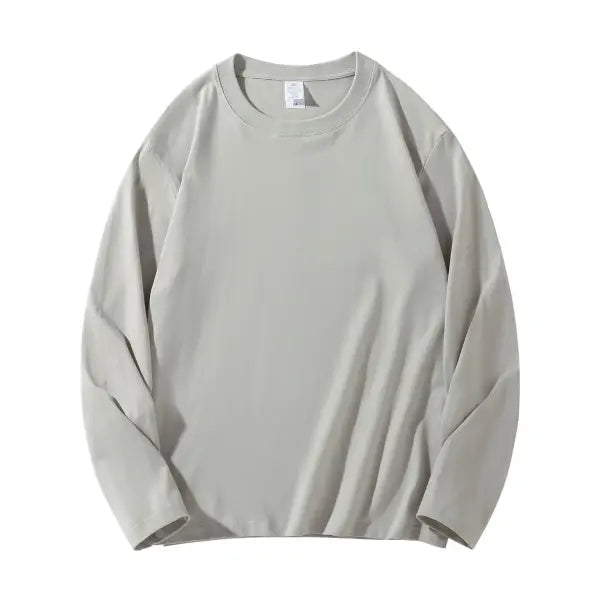 100% Cotton Long Sleeve Men’s T-Shirt – New Solid Color Round Neck Tee - Seagull gray / M