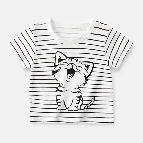Cotton Cartoon Summer T-Shirts for Kids 4T-5T - Striped cat / 6T-7T