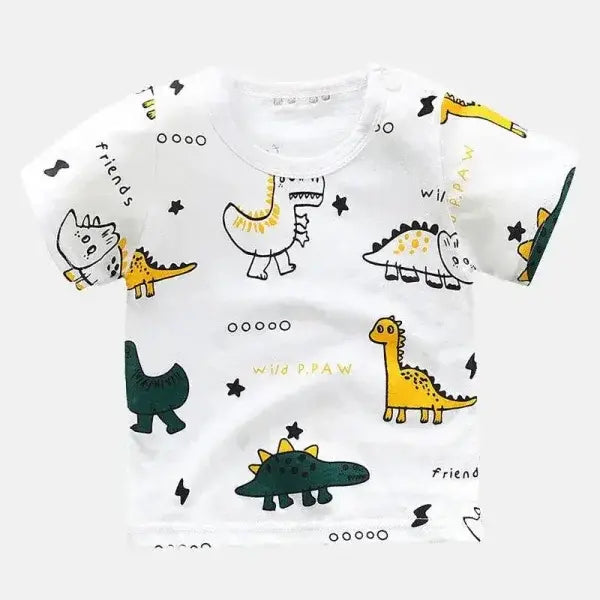Cotton Cartoon Summer T-Shirts for Kids 4T-5T - White dinosaur / 12M