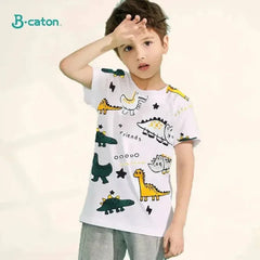 White cotton cartoon summer t-shirt with colorful dinosaur print for kids 4T-5T