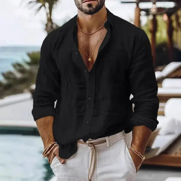 Cotton Linen Shirt for Men Summer Beach Style Solid Color Single Breasted Breathable Shirts Lightweight Stylish Button
