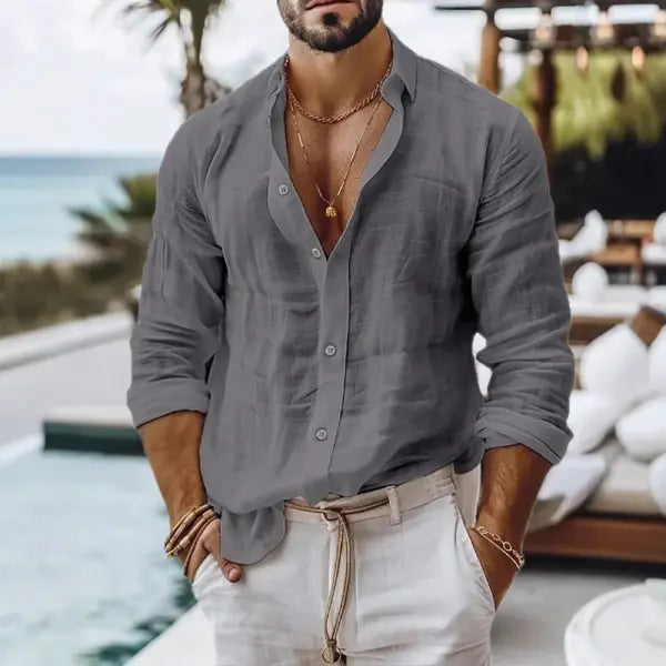 Cotton Linen Shirt for Men Summer Beach Style Solid Color Single Breasted Breathable Shirts Lightweight Stylish Button