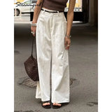 Cotton Linen Wide Leg Suit Pants High Waist Formal Trousers