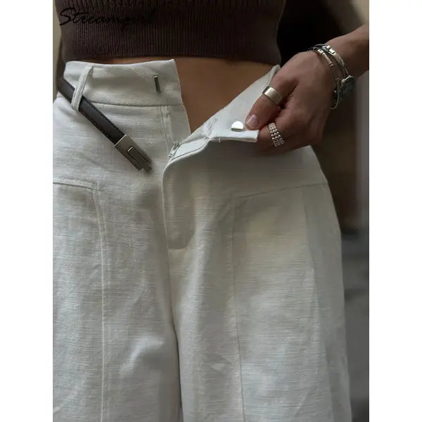 Cotton Linen Wide Leg Suit Pants High Waist Formal Trousers
