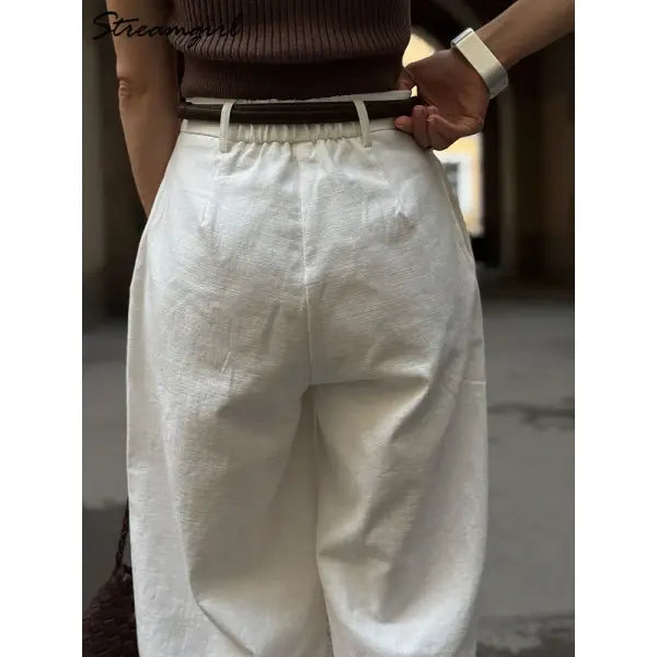 Cotton Linen Wide Leg Suit Pants High Waist Formal Trousers