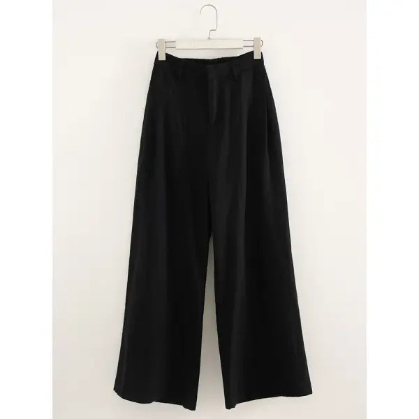 Cotton Linen Wide Leg Suit Pants High Waist Formal Trousers - Black / M