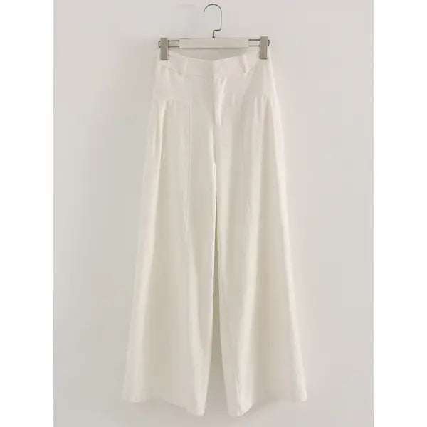 Cotton Linen Wide Leg Suit Pants High Waist Formal Trousers - White / XXL