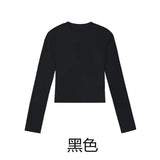 Cotton O-Neck Long Sleeve Crop Top – Women’s Slim Fit Casual Autumn Tee - Black / XXL